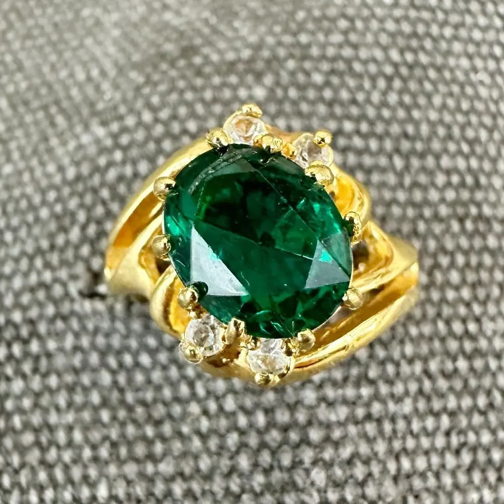 Vintage Lindenwold Green Cubic Zirconia 14K Gold Electroplate over Sterling 5.75